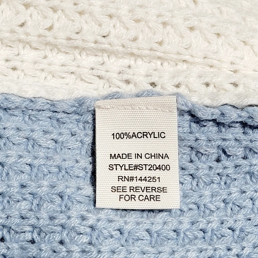 Blue & White Colorblock Cropped Oversized Waffle Knit Sweater Women's (XL - 1X)